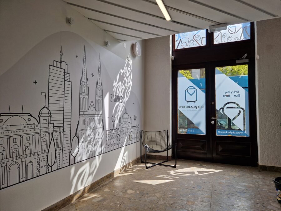 City Lockers citylockers Zagreb inside view showing the chair and the wall art